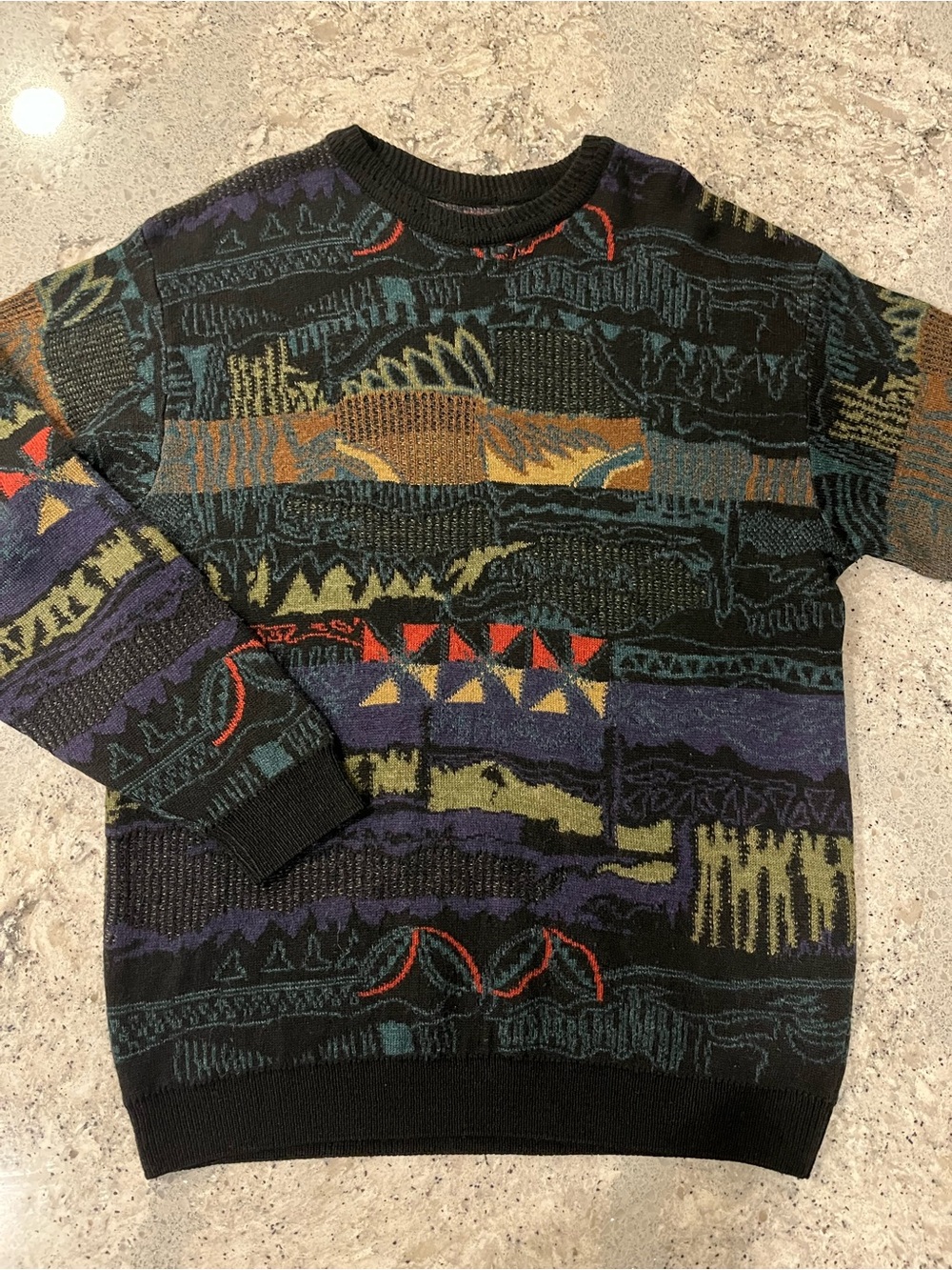 Men's Vintage Textured Multicolor Patterned Knit Sweater